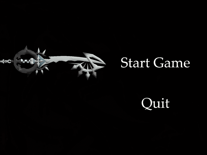 A floating sword slashes the mock video game menu Start Game text